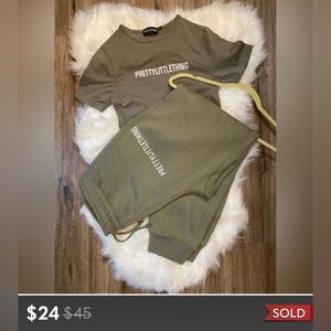 Pretty Little Thing jogger set. 2 piece Top and bottom olive color green.